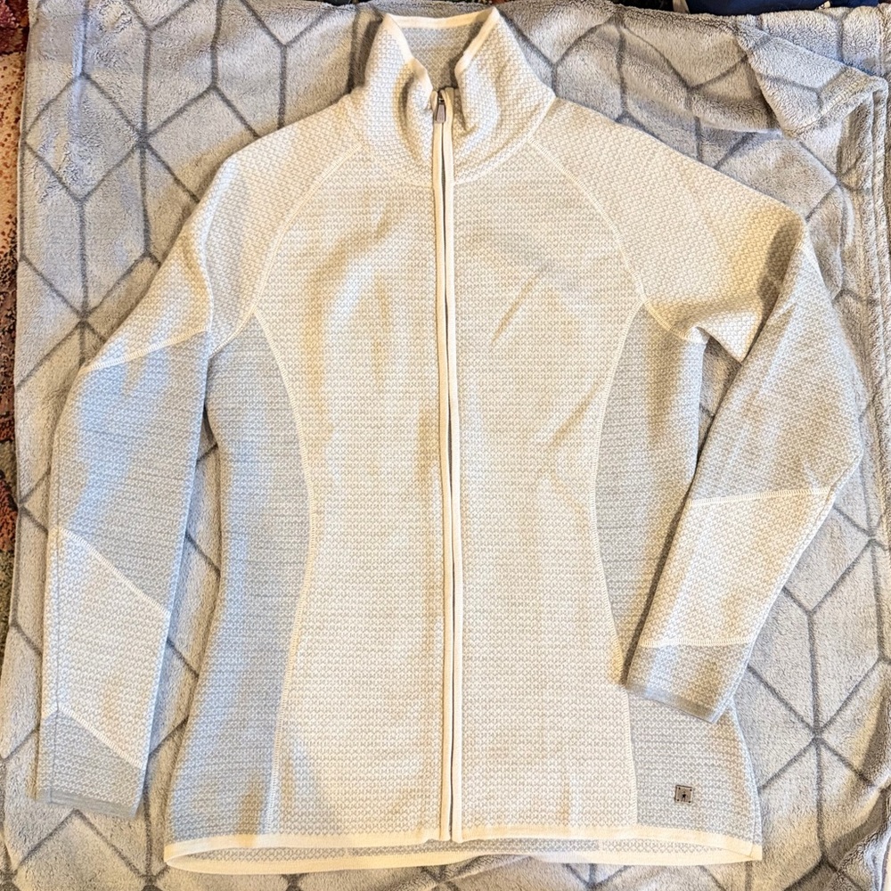 Smartwool Alamosa Merino Wool Zip Front Mock Neck Double Knit Gray Sweater-EUC